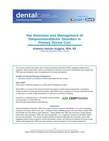 CE 395 - The Detection and Management of ... - DentalCare.com