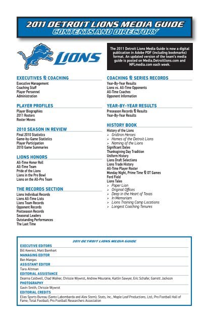 2011 Detroit Lions MeDia GUiDe - Detroit Lions Mediaroom