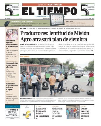 Productores: lentitud de Misión Agro atrasará plan de ... - El Tiempo