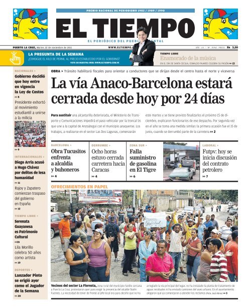 La vía Anaco-Barcelona estará cerrada desde hoy por ... - El Tiempo