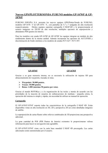 Nuevos GPS/PLOTTER/SONDA FURUNO modelos GP-1670/F ...