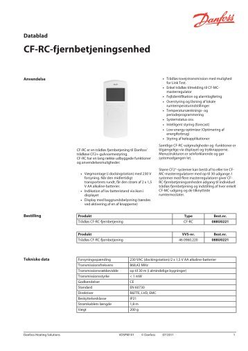 CF-RC-fjernbetjeningsenhed - Danfoss Varme