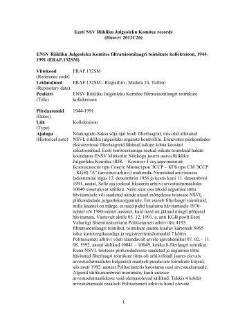 Eesti NSV Riikliku Julgeoleku Komitee records (Hoover 2012C26 ...