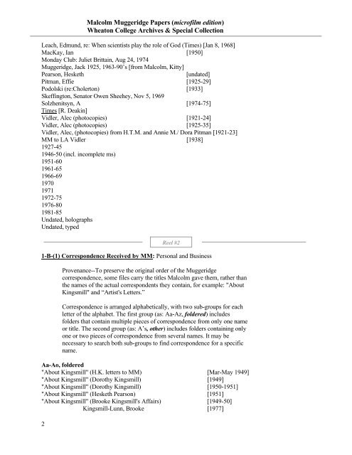 Malcolm Muggeridge Papers (microfilm edition ... - Hoover Institution