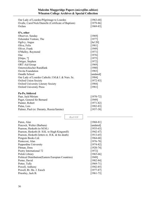 Malcolm Muggeridge Papers (microfilm edition ... - Hoover Institution