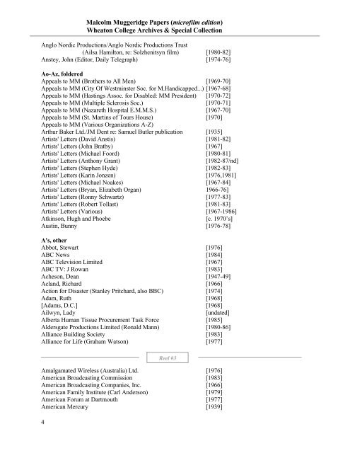 Malcolm Muggeridge Papers (microfilm edition ... - Hoover Institution