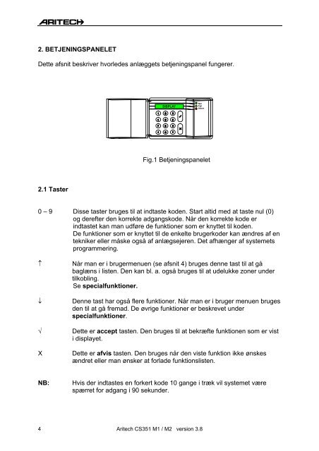 Brugermanual til Aritech - Dansk Alarm Sikring