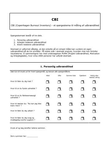 CBI (Copenhagen Burnout Inventory) - et spørgeskema til måling af ...