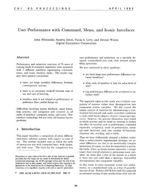 User Performance with Command, Menu, and Iconic Interfaces