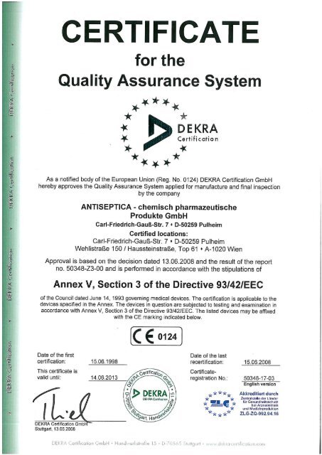 Page 1 CERTIFICATE for the Quality Assurance System DEKRA ...
