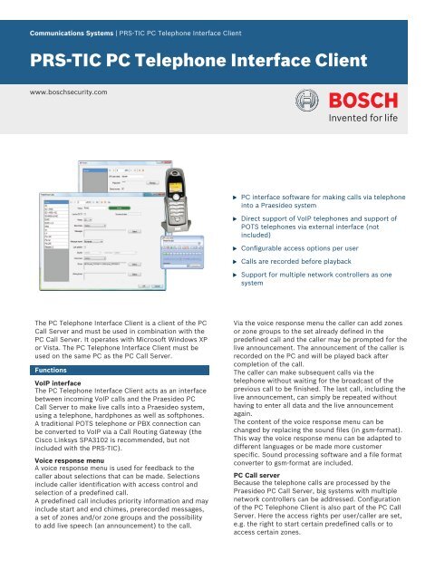 PRS‑TIC PC Telephone Interface Client