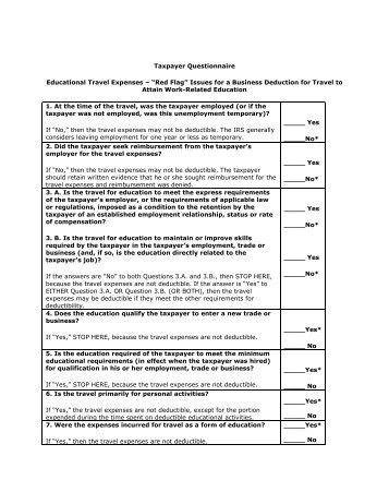 Taxpayer Questionnaire Educational Travel Expenses - Journal of ...