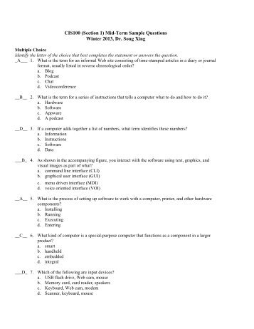 Midterm Sample Questions (pdf) - California State University, Los ...