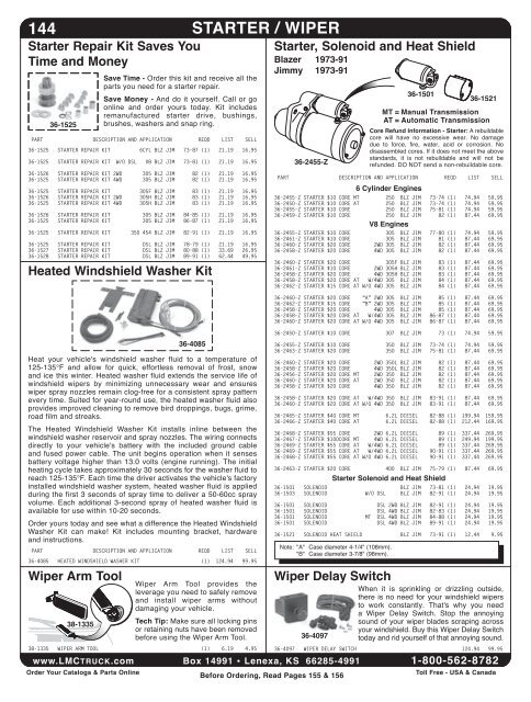 144 STARTER / WIPER - LMC Truck