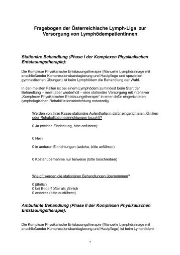 Fragebogen der Österreichische Lymph-Liga zur Versorgung von ...