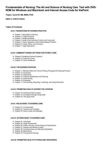 Table of Contents for (9780781793834) Fundamentals of Nursing ...