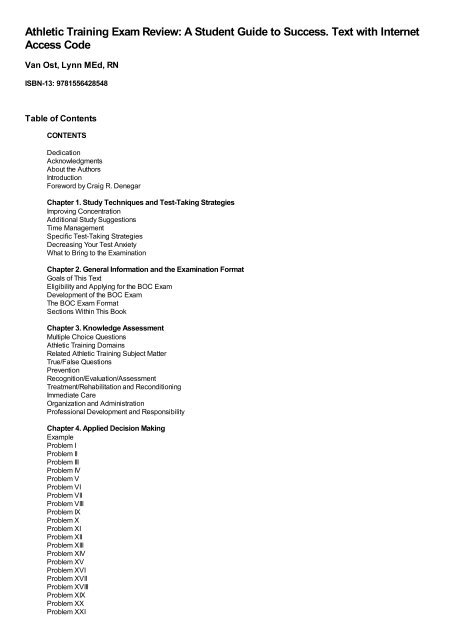 Athletic Training Exam Review: A Student Guide To Success - Van Ost