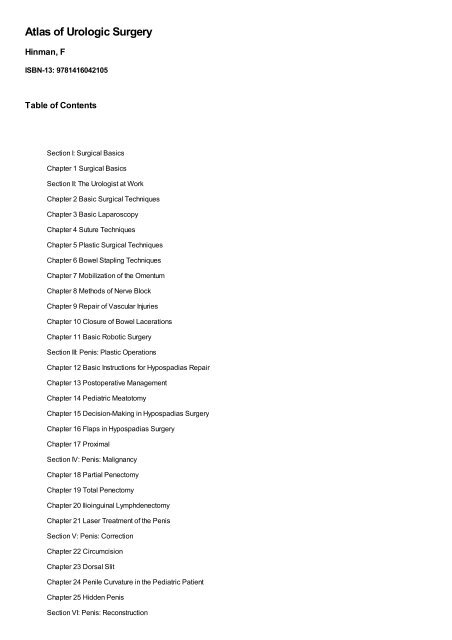Table Of Contents For 9781416042105 Atlas Of Urologic - 