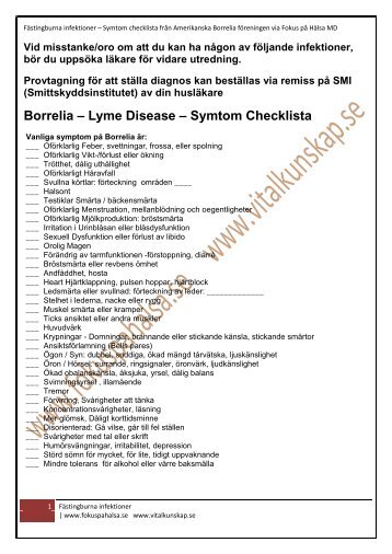 Borrelia – Lyme Disease – Symtom Checklista - Fokus på hälsa