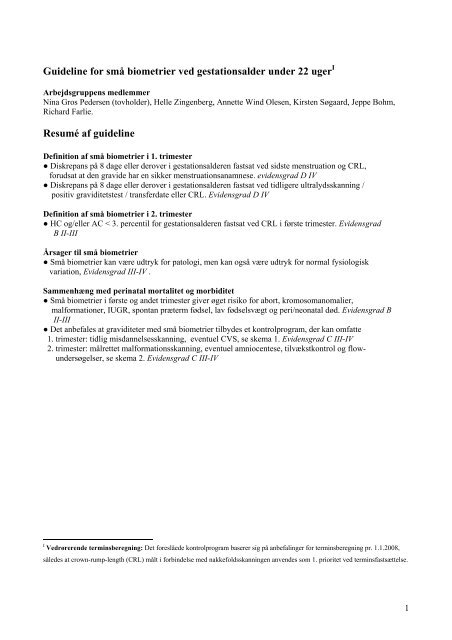 Guideline for små biometrier ved gestationsalder under 22 ... - DFMS