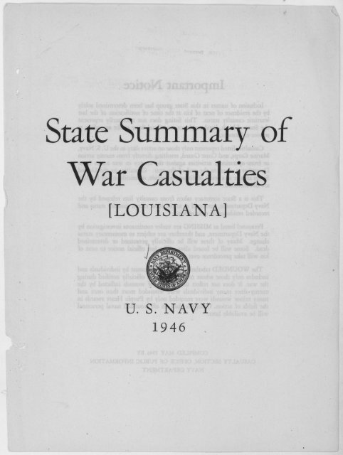 State Summary of War Casualties