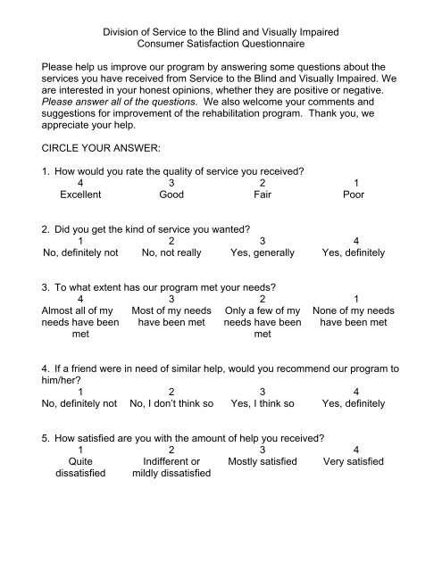 Consumer Satisfaction Questionnaire - NCRTM