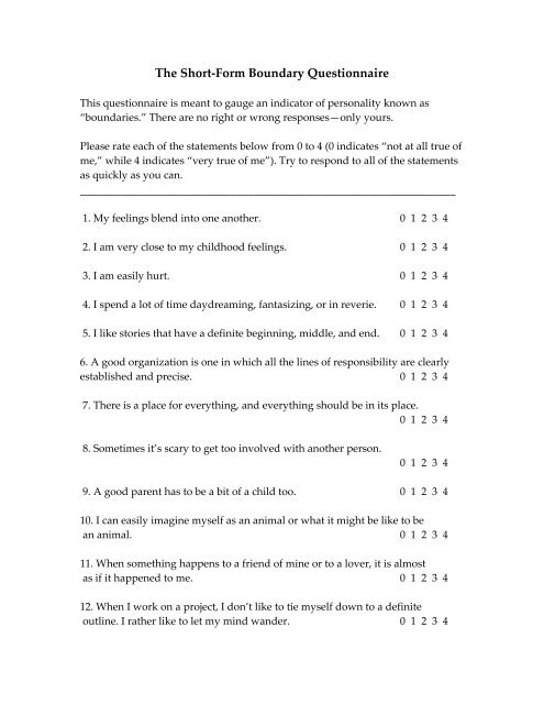 The Short-Form Boundary Questionnaire