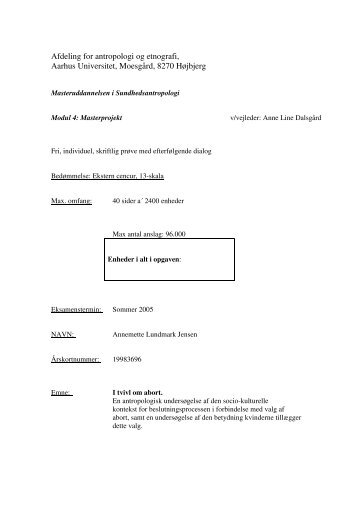 Afdeling for antropologi og etnografi, Aarhus Universitet ...
