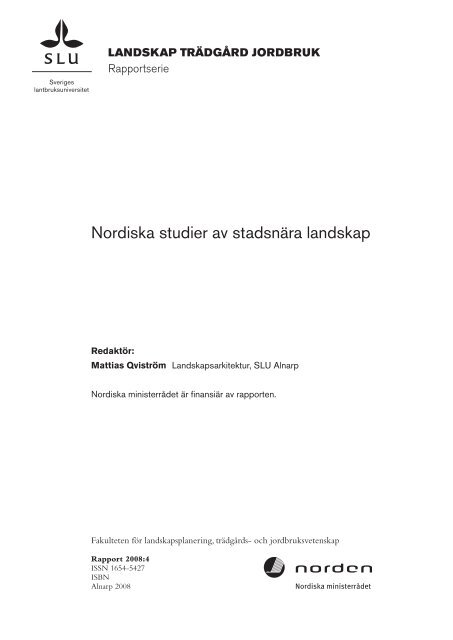 Svensk delstudie, Stadsnära landskap som resurs i ... - NMR