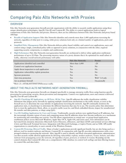 Comparing Palo Alto Networks with Proxies
