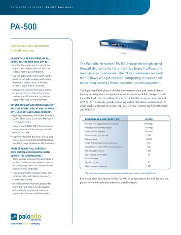 PA-500 Specsheet - Palo Alto Networks