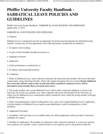 SABBATICAL LEAVE POLICIES AND GUIDELINES