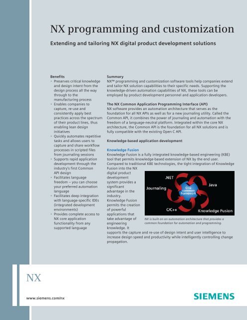 NX Programming and Customization Fact Sheet - Siemens