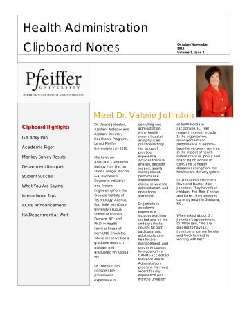 Health Administration Clipboard Notes - Pfeiffer - Pfeiffer University