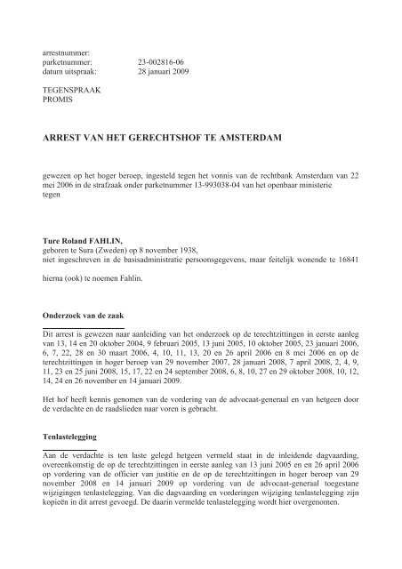 ARREST VAN HET GERECHTSHOF TE AMSTERDAM - RTL.nl