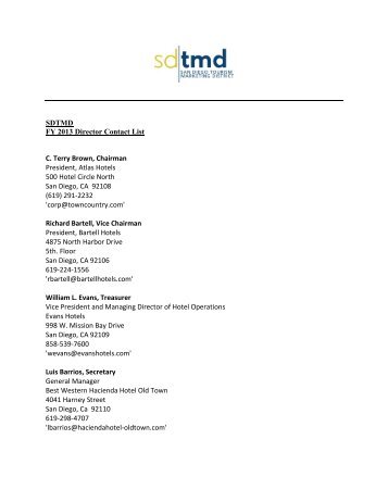 SDTMD FY 2013 Director Contact List C. Terry Brown, Chairman ...
