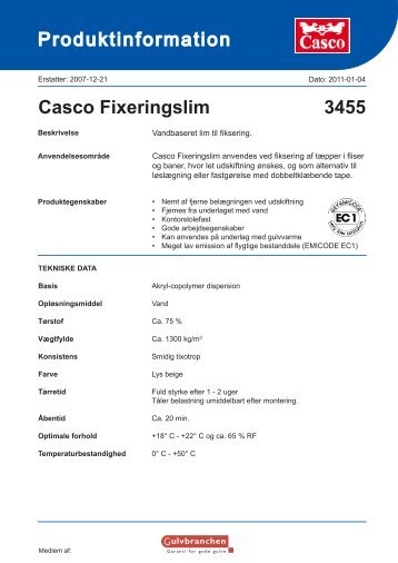 Produktinformation Casco Fixeringslim 3455