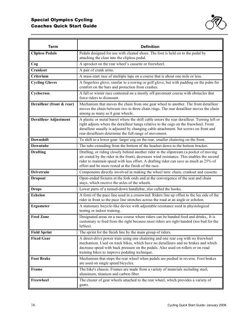 Cycling Quick Start Guide - Special Olympics