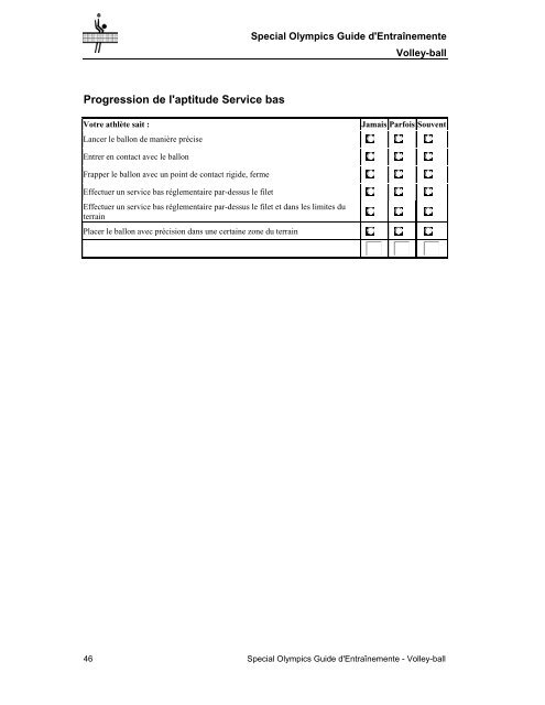 Guide d'entraînement volley-ball - Special Olympics