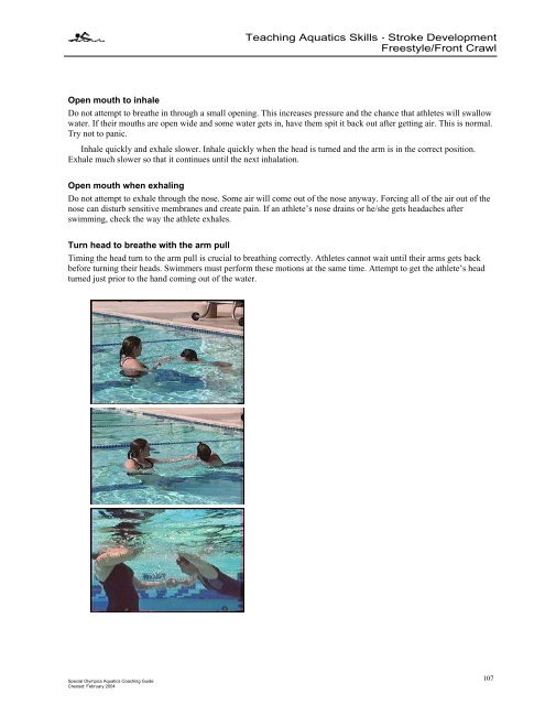 Aquatics Coaching Guide - Special Olympics