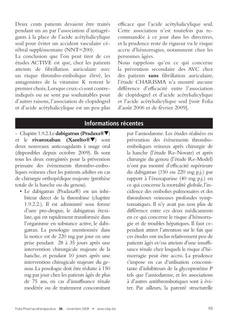 Informations récentes - CBIP