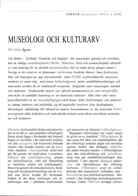 ANMÄLAN - Nordisk Museologi