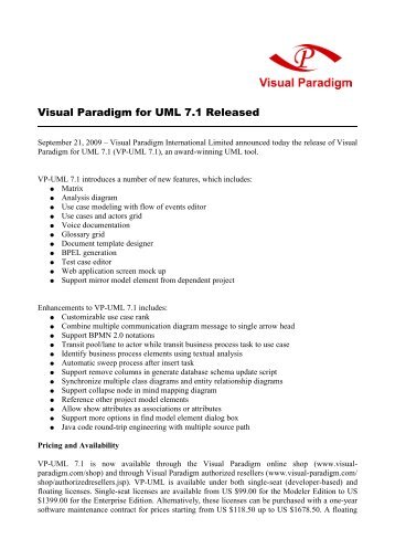 Visual Paradigm for UML 7.1 Released