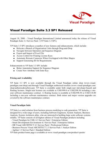 Visual Paradigm Suite 3.3 SP1 Released