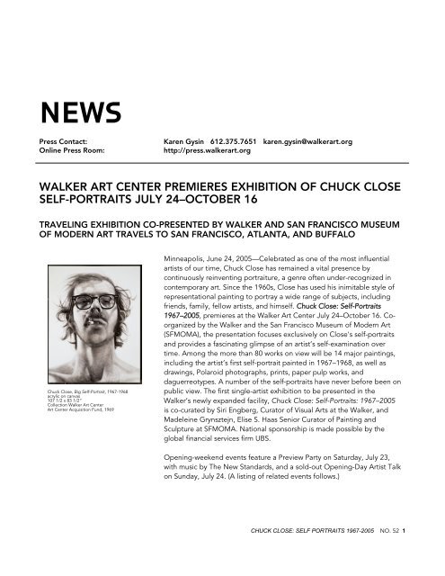 walker art center premieres exhibition of chuck close self-portraits ...