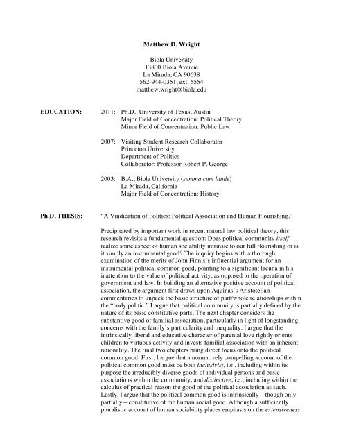 MD Wright Torrey CV Revised 5-28-2013 - Biola University