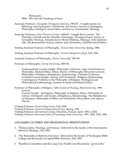JP MORELAND, Th.M., MA, Ph.D. Curriculum Vitae ... - Biola University
