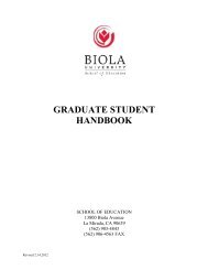 GRADUATE STUDENT HANDBOOK - Biola University