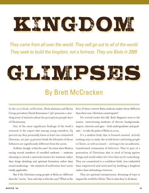 Kingdom Glimpses - Biola University