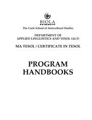 PROGRAM HANDBOOKS - Biola University